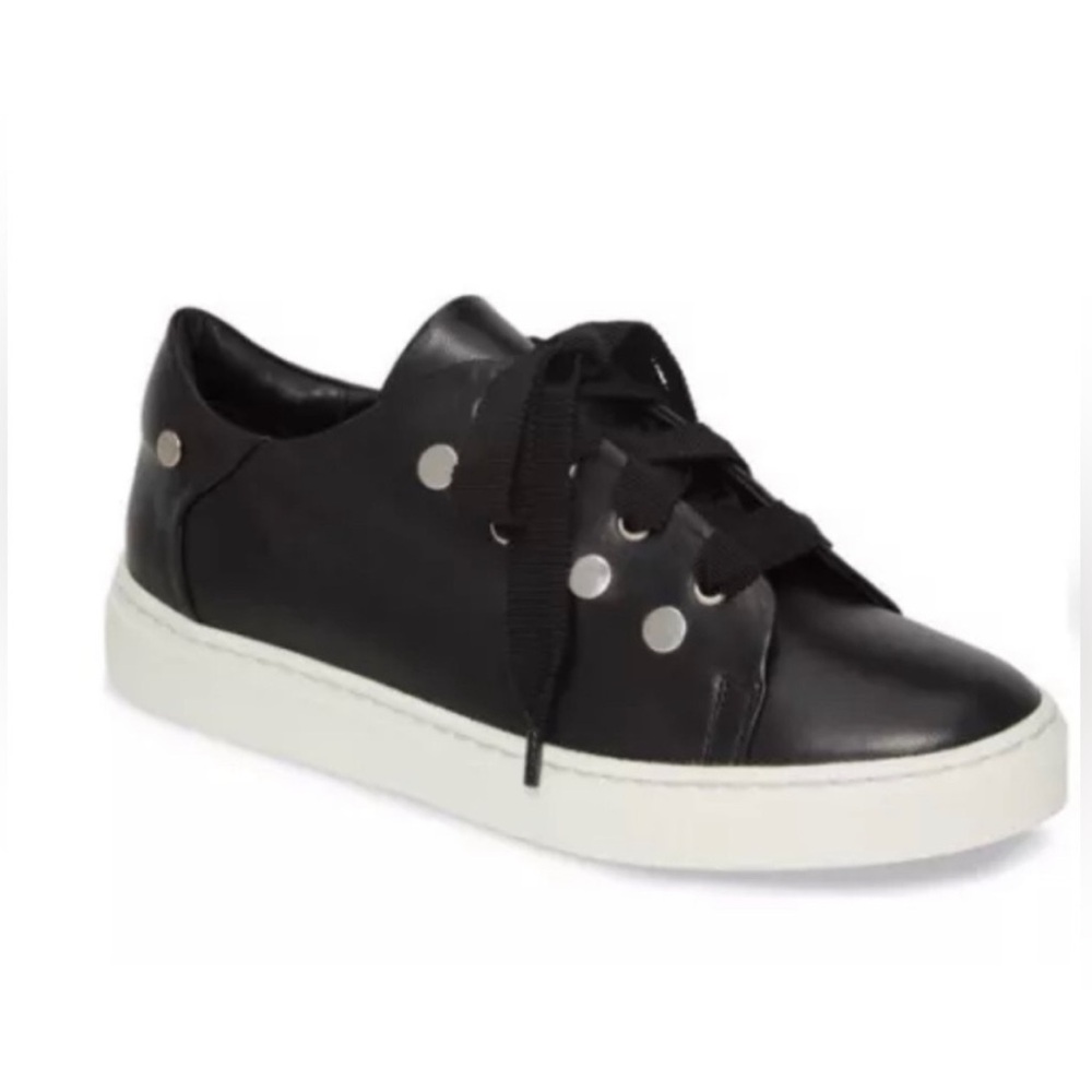AGL Black Leather Sneakers with White Sole